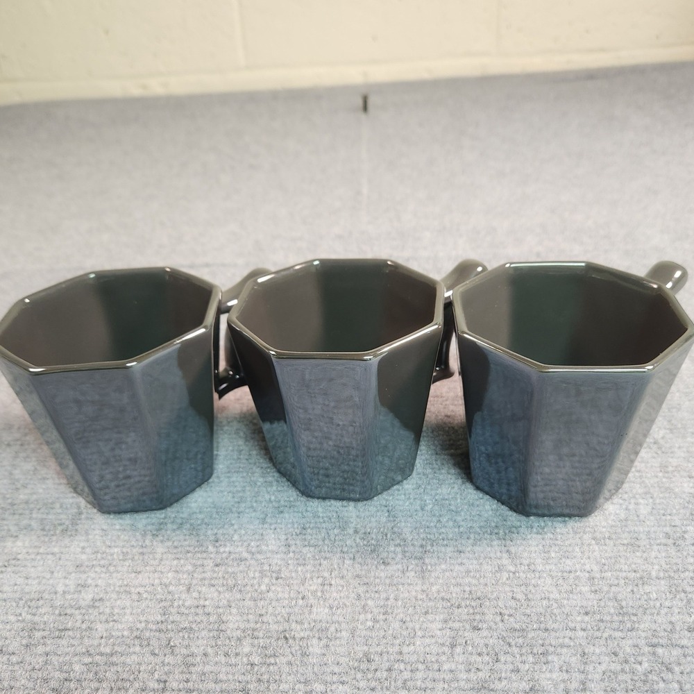 Starbucks Coffee Mug Set 3 14oz Hexagon Charcoal Grey Geometric Modern Ceramic